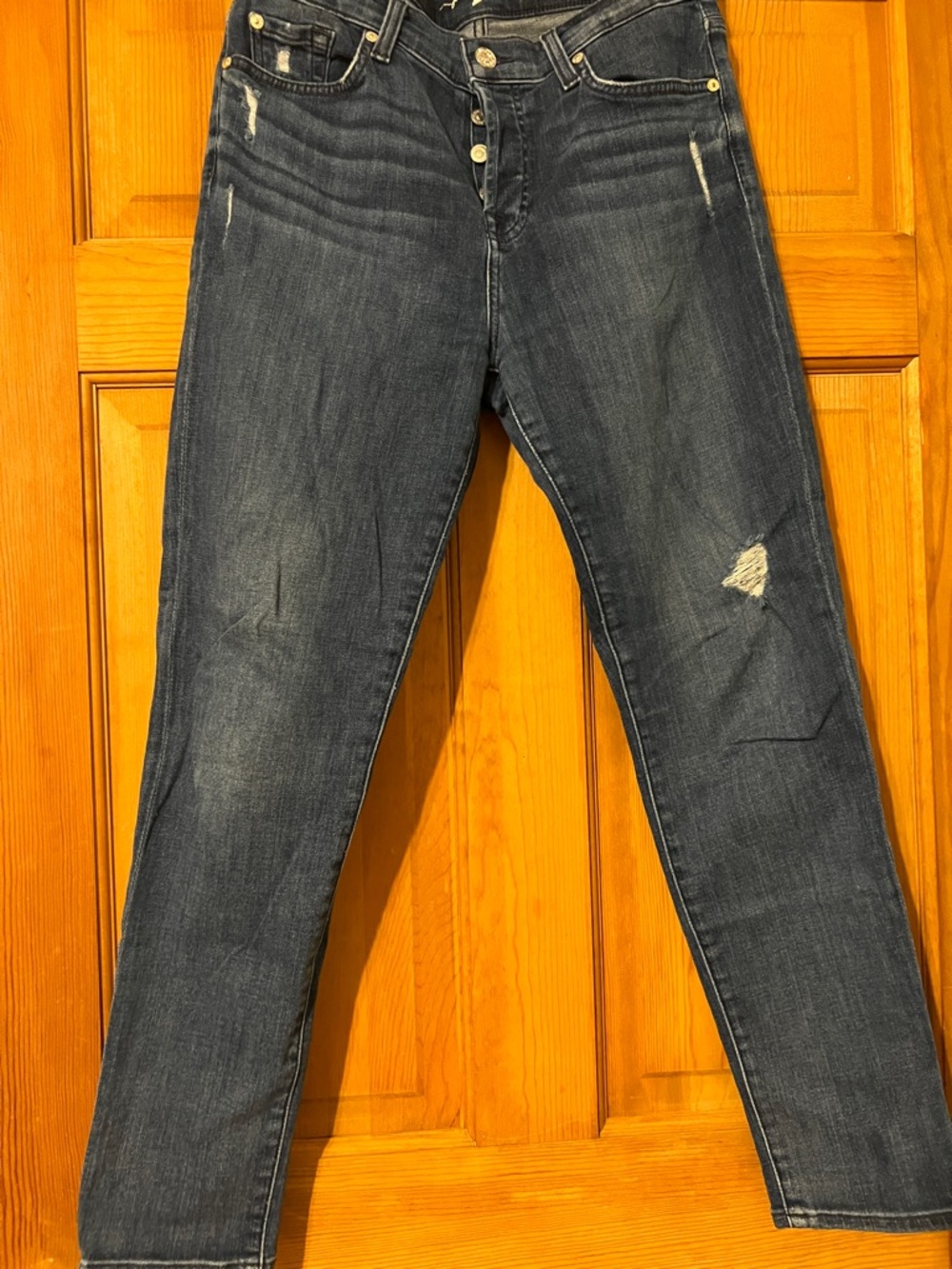 7 For All Mankind Dark Blue Distressed Skinny Jeans